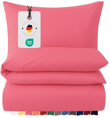 Carpe Sonno Mako Satin Bettwäsche 135x200 cm Uni – Pink Baumwolle | Einfarbige Hotelqualität aus 100 % gekämmter Baumwolle | Bettbezug mit Reißverschluss + Kissenbezug 80x80 | ganzjährig