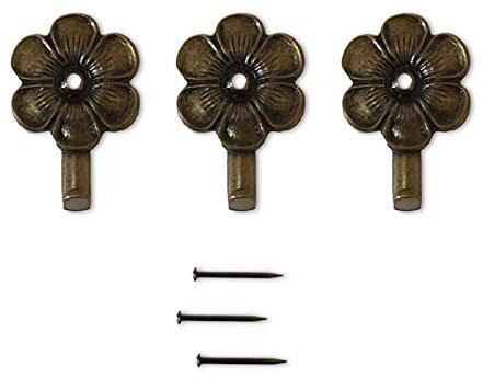 Lupia - Kit 3 Ganci Fiore Bronzo per Quadri, Specchiere e Cornici, Finitura Dorata, Metallo, Adatti per Tutti Gli Ambienti, Dimensioni 3,8x2,5 cm