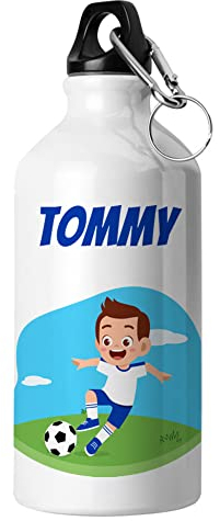 Babloo Borraccia in Alluminio Personalizzata con Nome Grafica Calcio per Bambini Personalizzabile Ideale per lo Sport, Tempo Libero o Scuola 500 ml