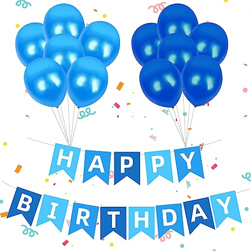 SwirlColor Happy Birthday Girlande, Blau Happy Birthday Wimpelkette Banner Luftballons für Männer Jungen Frauen Mädchen Geburtstagsdekoration(Blau)