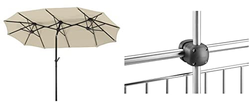 Schneider Sonnenschirm Salerno, natur, 300 x 150 cm rechteckig, 746-02, Gestell Stahl, Bespannung Polyester, 8.2 kg & Schirmhalterung Maxi, 807-00, schwarz, glasfaserverstärkter Kunststoff, 0.7 kg