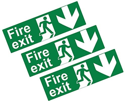 stcky Fire Exit Sign - 30cm x 10cm Ideal Sized Fire Exit Down Arrow Self Adhesive Vinyl Signs [Pack of 3]