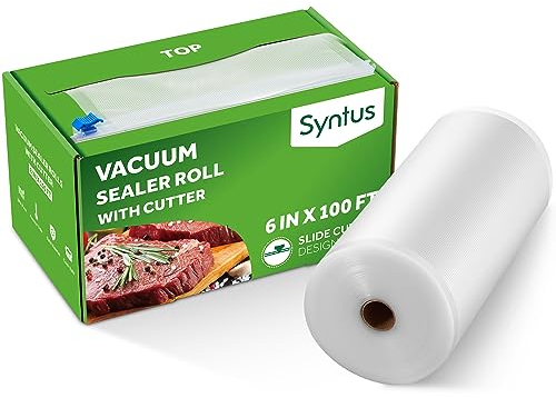Syntus 15.2 cmx300 m Lebensmittel-Vakuumversiegelungsrolle mit Schneiderspender, kommerzielle Qualität, Vakuumbeutelrollen, ideal für Aufbewahrung, Mahlzeitenvorbereitung und Sous Vide