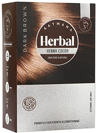 AATMANA Colore Dei Capelli All'henné Castano Scuro Alle Erbe Con La Bontà Di 9 Erbe | Make Hair Soft & Shiner Colorazione Naturale Per Capelli Per Uomo E Donna 100g