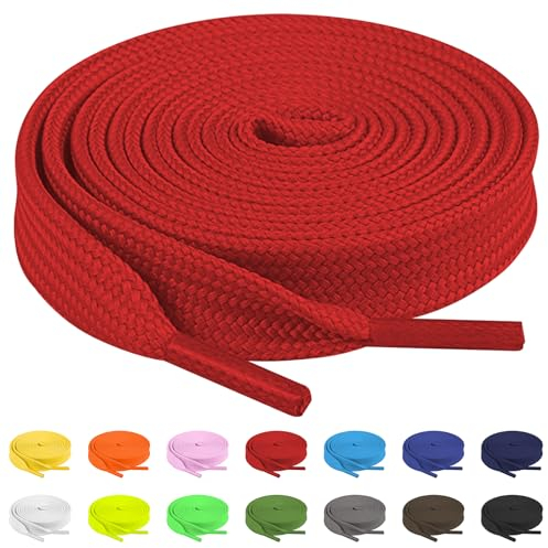 TBOC 2X Schnuersenkel Schuhbaender Schnürsenkel Shoelaces Flach [Rot] Laces [120 cm] Binden Sneaker Wanderschuhe Shoe Schuche Arbeitsschuhe Stiefel|Kompatibel mit Nike Converse Adidas Herren Damen