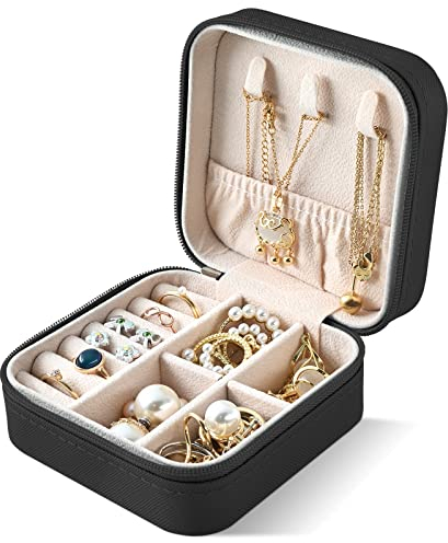 Larkumio Porta Gioielli Donna Bambina Uomo Portagioie da Viaggio Piccolo, Porta Gioie Ragazza Scatola Gioielli Portagioielli Jewelry Organizer Box per Collane, Orecchini, Bracciali, Nero