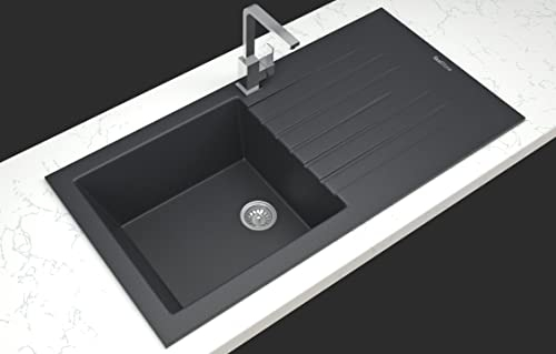 Realstone Évier encastrable en granit anthracite 100 cm x 50 cm XL
