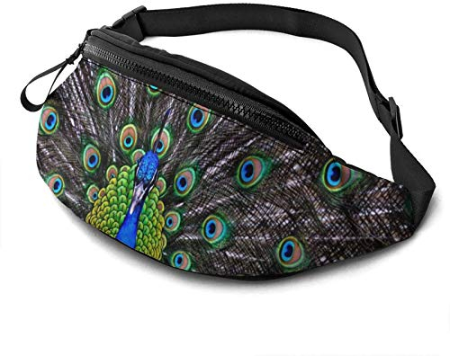 Elegante Pfau Lässige Gürteltasche für Männer und Frauen, Verstellbarer Gürtel, Gürteltasche für Reisen, Wandern, Radfahren, Laufen, Festival, Rave