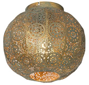 Qazqa - Orientalisch Orientalische Deckenleuchte I Deckenlampe I Lampe I Leuchte Gold I Messing mit Grün 28,5 cm - Baloo I Wohnzimmer I Schlafzimmer - Stahl Kugel I Kugelförmig - LED geeignet E27