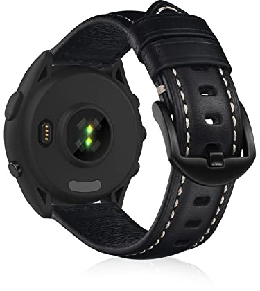 KeeFos 22mm Armband Kompatibel mit Garmin Venu 4 45mm/Venu 3 45mm/2/Forerunner 570 47mm/265/255/Vivoactive 4/Active, Weich Leder Uhrenarmband, Damen Herren Ersatzarmband - Schwarz