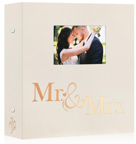 Lanpn Wedding Photo Album 4x6 1000 Pocket Photos Slip in, Linen Cover Large Capacity Newlywed Marriage Window Album Hold 1000 Horizontal Vertical Photos (Mr & Mrs, Beige)