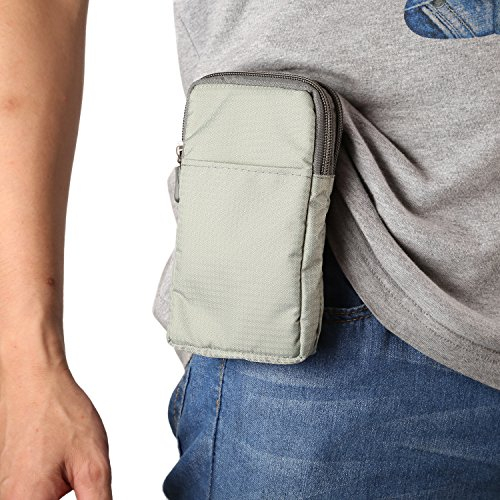 Pochette de Telephone Bandouliere Homme, Sac de Ceinture de Téléphone Portable, 7.2Pouce Double Couche Étui Détachable Main Epaule Housse Transport Coque avec Boucle Porte-Cartes Poche, Gris