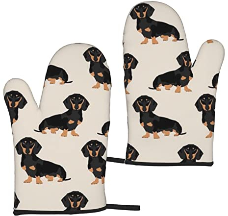 Heat Resistant Oven Gloves Sets Of 2 - Dachshund Dog Printed Kitchen Non-Slip Microwave Oven Mitts 1 Pair For Baking Cooking Bbq