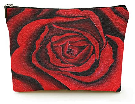 Trousse de Maquillage de qualité supérieure Sacs à cosmétiques de Voyage en Lin pour Femmes, Rose Rouge Vif écarlate, étui à cosmétiques Durable