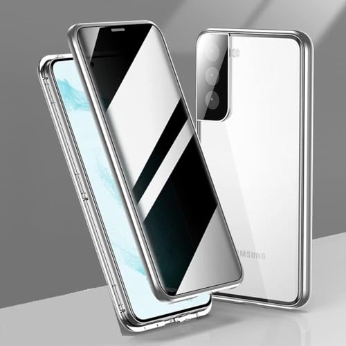 MEIQIBAO Hülle für Samsung Gala S23 (6.1) Magnetische Adsorption Metall Stoßstange mit 360 Grad Schutz Ultra Dünn Transparent Gehärtetes Glas Unterstützt drahtloses Laden,White