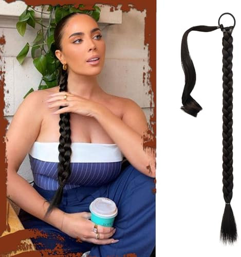 Sofeiyan Braid Extensions Pferdeschwanz Verlängerung mit Haargummi 66cm Lange Geflochtener Ponytail Verlängerung Natürliches Haarverlängerung Synthetisches Zopf Haarteil für Damen