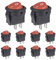 VEXUNGA Mini Interrupteurs à Bascule Interrupteur 2 Broches 2 Positions ON/OFF Rond Rouge 3A 250V AC 6A 125V 15MM Petit Encliquetable avec Autobloquant Carré Bouton (Paquet de 10)