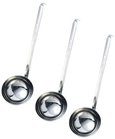 GRIRIW Lot de 3 cuillères à poignée en acier inoxydable - Louche de service pour restaurants - Grande cuillère en acier inoxydable - Louche en métal - Cuillère en métal - Grams et cuillères de chef
