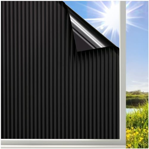 Beautysaid 100% Blackout Window Film Reeded Window Cover Home Window Tint Film Sun Blocking Heat Control Window Blackout Film Removable No Glue, 45 * 200cm