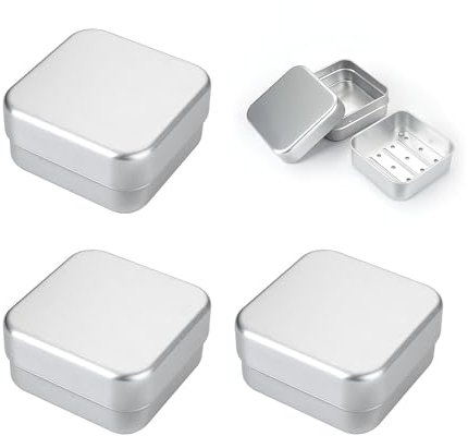 Lot de 3 boîtes carrées en aluminium à trois couches, porte-savon, porte-savon de salle de bain, porte-savon portable, convient pour les voyages, les voyages d'affaires, la salle de bain (7,9 x 7,9 x