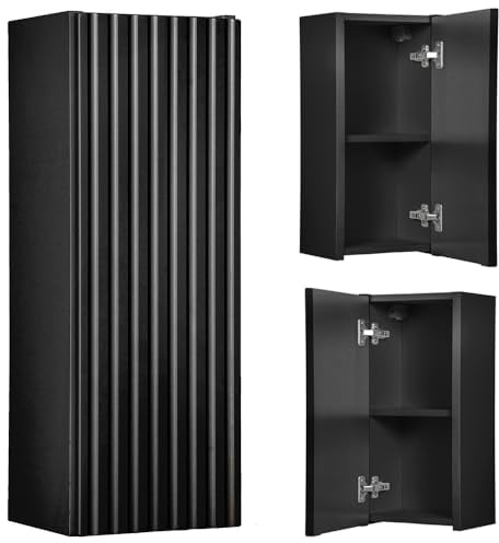 Lomadox Badezimmerschrank Hängeschrank 20cm schwarz gerillte Front Badschrank hängend 1-türig B/H/T ca. 20/57/19 cm