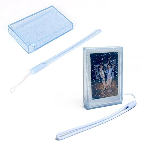 Linpr Étui de Protection Transparent 3 pour Fujifilm Instax Mini 7+/8/9/11/12/40/90/EVO avec 2 Cadres Photo, Boîte de Rangement et Sangle | Accessoires Compatible Mini 11/12/EVO (Flash Bleu)