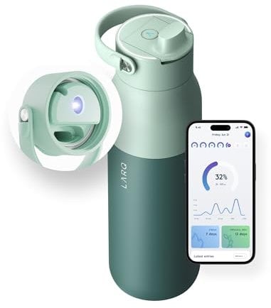 LARQ PureVis 2 1 Litre - UV Water Purifier with Self-Cleaning Bottle, App Hydration Tracking, Filter Straw, Detachable Handle, Double-Wall Insulated, 2-Year Warranty, Eucalyptus Green