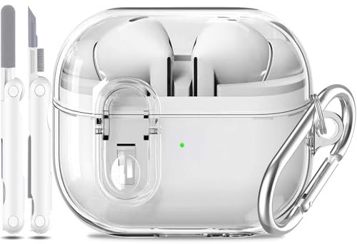 MHYALUDO per Samsung Galaxy Buds 3 Case & Galaxy Buds 3 Pro Case 2024, Custodia antiurto trasparente morbida di grado militare con clip di sicurezza e kit di pulizia, Bianco trasparente