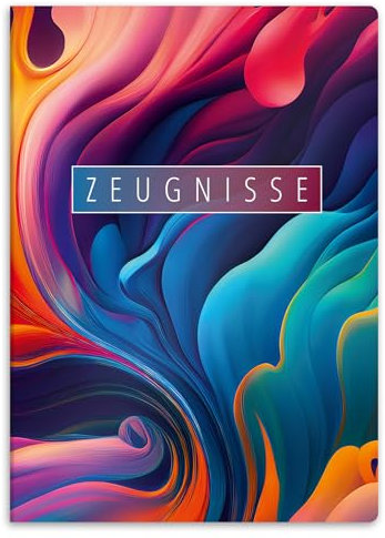 itenga Zeugnismappe mit Motiv DIN A4 stabile Dokumentenmappe Sichtbuch für Zeugnisse - 20 stabile Hüllen - für Kinder Jugendliche Schüler Mädchen Jungen (Motiv Farbkleckse)