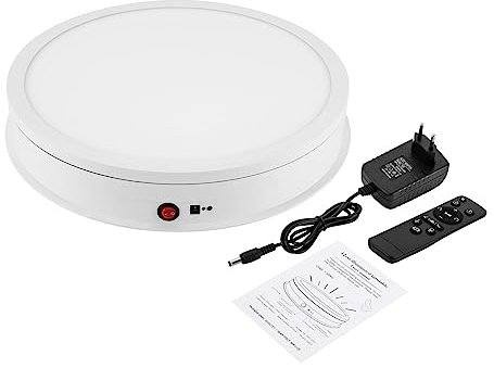 WindWilder Elektrischer Drehteller 42cm 50kg, Drehteller Elektrisch mit Fernbedienung für Fotoprodukte Video Display, 3 Farben (Weiß/Gelb/Gelb-Weiß), Drehung im und gegen den Uhrzeigersinn, Weiß