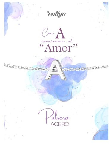 cotigo - Bracelet lettre initiale A - Z en acier inoxydable avec fil ciré, bracelet femme ou homme, bracelet coeur avec lettre gravée, cadeau pour maman, fille, amie, petite amie, Talla única, acier
