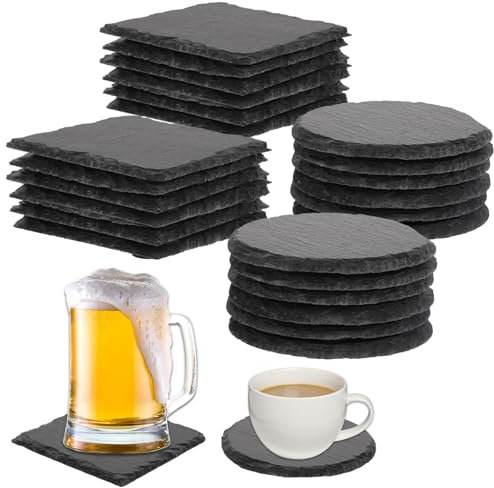 Oungy Lot de 24 dessous de verre en ardoise, 10,2 cm, carrés et ronds, pour décoration d'intérieur