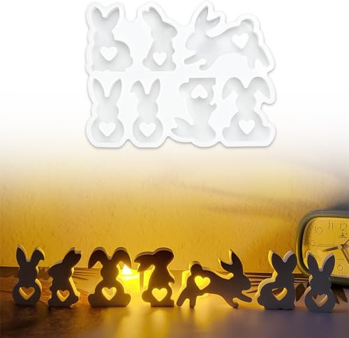 Moldes de silicona para fundición, molde de silicona para conejos de Pascua, moldes de silicona 3D, moldes de fundición de conejo de Pascua, molde de silicona para yeso, cera de soja, velas, artesanía