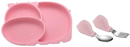 CIMAXIC Adorable Juego De Plato Tenedor Y Cuchara Para Alimentación De Bebés Vajilla De Silicona Para Entrenamiento Infantil.