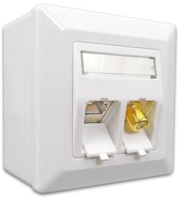 ProfiPatch Keystone Prise réseau LAN Cat6A 500 MHz Montage en saillie et encastré 1 port RJ45 + 1 connecteur F POE CAT7, CAT6A, CAT6, CAT5 blindé Blanc