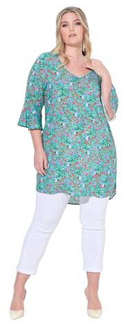 MIAMODA Damen große Größen Übergrößen Plus Size Tunika, A-Linie, Alloverdruck, 3/4-Ärmel helles mintgrün 46 837100701-46