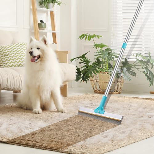 ondware 2-in-1 Pet Hair Remover Broom with 54 Handle for Carpets | Copper and rubber heads, adjustable handle, ideal for rugs, sofas, pet beds and car interiors