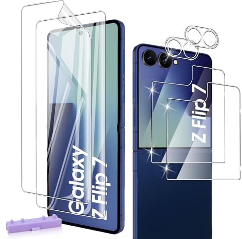 QULLOO Schutzfolie für Samsung Galaxy Z Flip 7 / Flip7 5G für Panzerglas, [2+2+2 Stück] Weich Hydrogel Displayschut mit Externe Glas Folie mit Kameraschutz, Anti-Kratzen Displayschutzfolie