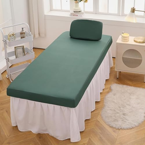 Ölresistenter Bezug für Massageliege, Wasserdicht Massagelaken mit Loch, Waschbar Massageliege Überzug für Kosmetik-Tische und Therapie-Bänke Dark green 70x190cm