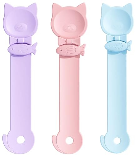 EujRcf 3PCS Cat Treat Squeeze Spoon, Cute Cat Spoon, Multi-Functional Cats for Liquid Snack, Comfortable Grip, Feeding for Squeezing Puree And Liquid Snack, Easy to Clean(Pink/Blue/Purple)