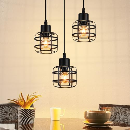 ZMH Pendelleuchte Esstisch Hängelampe Vintage - Hängeleuchte Metall 3 | Flammig E14 Retro Esstischlampe Schwarz Pendellampe Höhenverstellbar für Wohnzimmer Esszimmer Küche(Ohne Leuchtmittel)