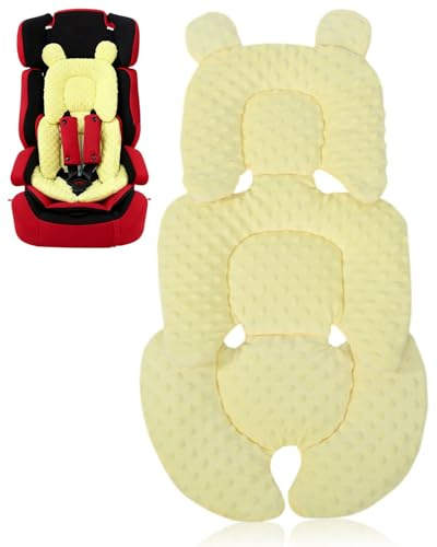 FUGLUS 1 Stück Baby Car Seat Liner, Head and Body Support for Newborns, 2 in 1 Reversible Soft Stroller Cushion Insert for Baby Seats, Baby Rocker Stroller, Pushchair, Swing（Gelb）