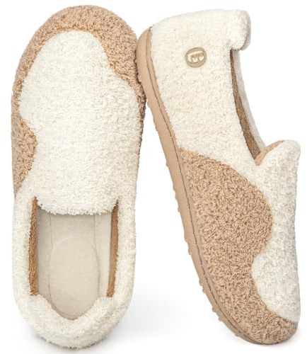 LongBay Women's Fuzzy Slippers with Removable Massage Insole, Soft House Shoes with Lightweight Non-Slip Sole for Indoor Outdoor Beige, 3-4/UK