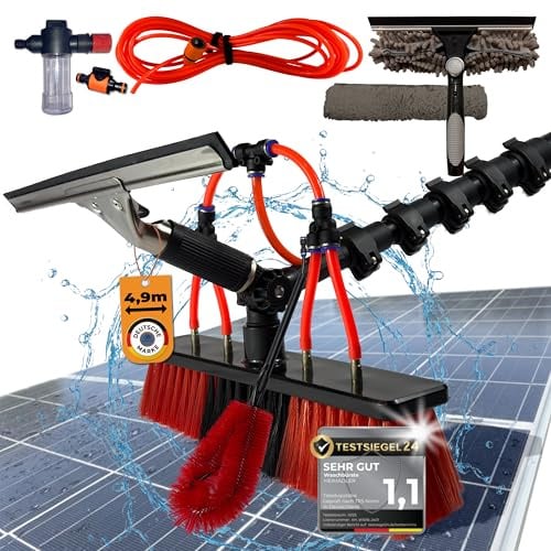 Profi Teleskop Waschbürste 4,9m wasserführend PV Solar Wintergarten Set