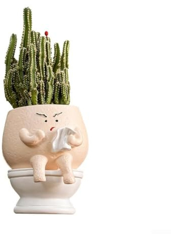 Toilet Paper Roll, Whimsical Succulent Pot for Office Desk Decor, Novelty Resin Toilet Ornament, Funny Bathroom Garden Statue, Quirky Plant Container For