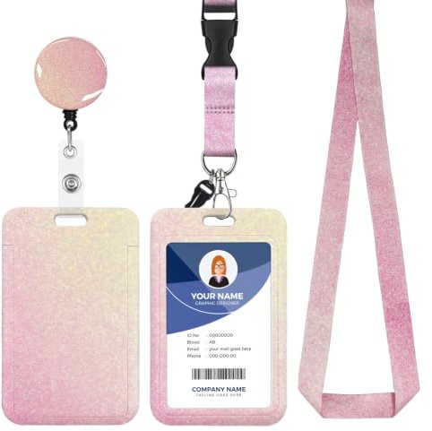 Porte-badge avec cordon tour de cou, enrouleur rétractable et porte-carte ID – Lanière de sécurité avec mousqueton pivotant pour cartes d'identité, bureau et événements