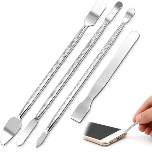 4 Piece Metal Pry Tool Set, Ultra Thin Opening Tools for Electronics Repair, Non Slip Metal Spudger for Laptop Tablet Phone Screen Case Prying Kit