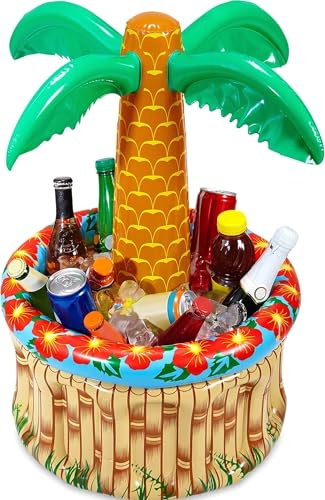 Trendmile Aufblasbare Palme 62 cm Höhe mit Getränkekühler Poolparty Dekopalme Wasserkühler Eisbehälter Flaschenkühler Sommerparty Becherhalter Gartenparty Luftpalme Strandparty