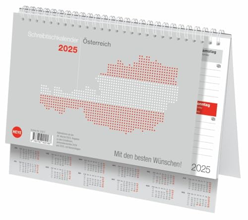 Schreibtischkalender Österreich klein 2025: Tischkalender zum Aufstellen. Klappkalender mit österreichischen Feiertagen und Schulferien. 24 x 18 cm. (Bürokalender Heye)