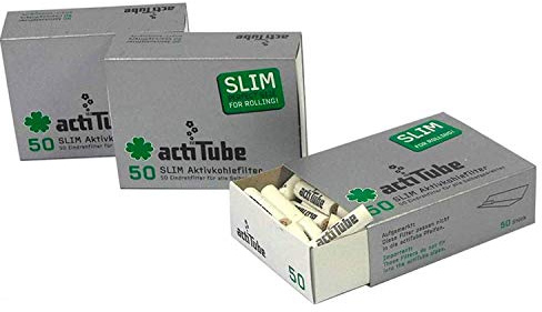 150 actiTube Slim Activated Charcoal Filters (3 boxes of 50) Display 7mm roll-up filters in actiTube tune activated charcoal filter tips.